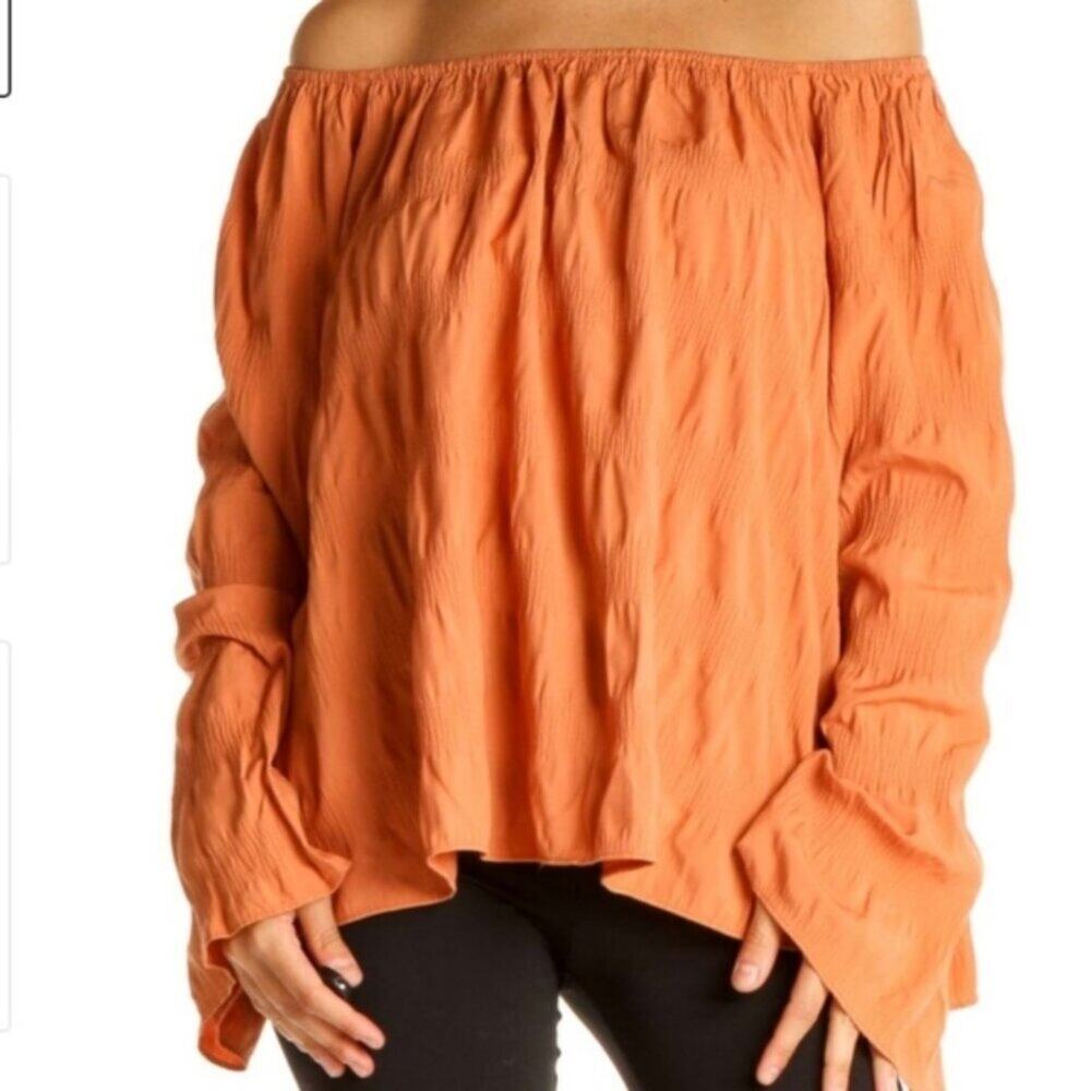 Elizabeth and James Off shoulder Peachy Orange Blouse with Bell Sleeves, boho